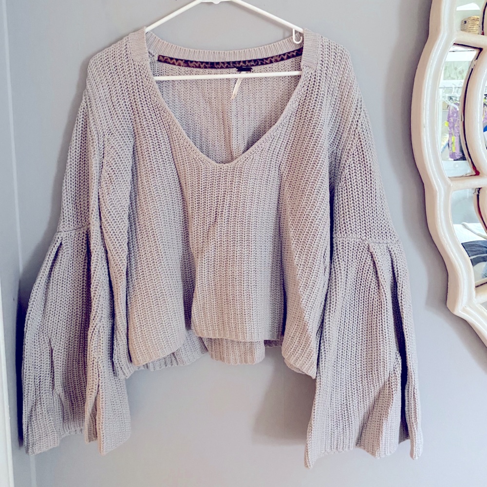 Free People Bell-Sleeved Dull Lilac Sweater SMALL